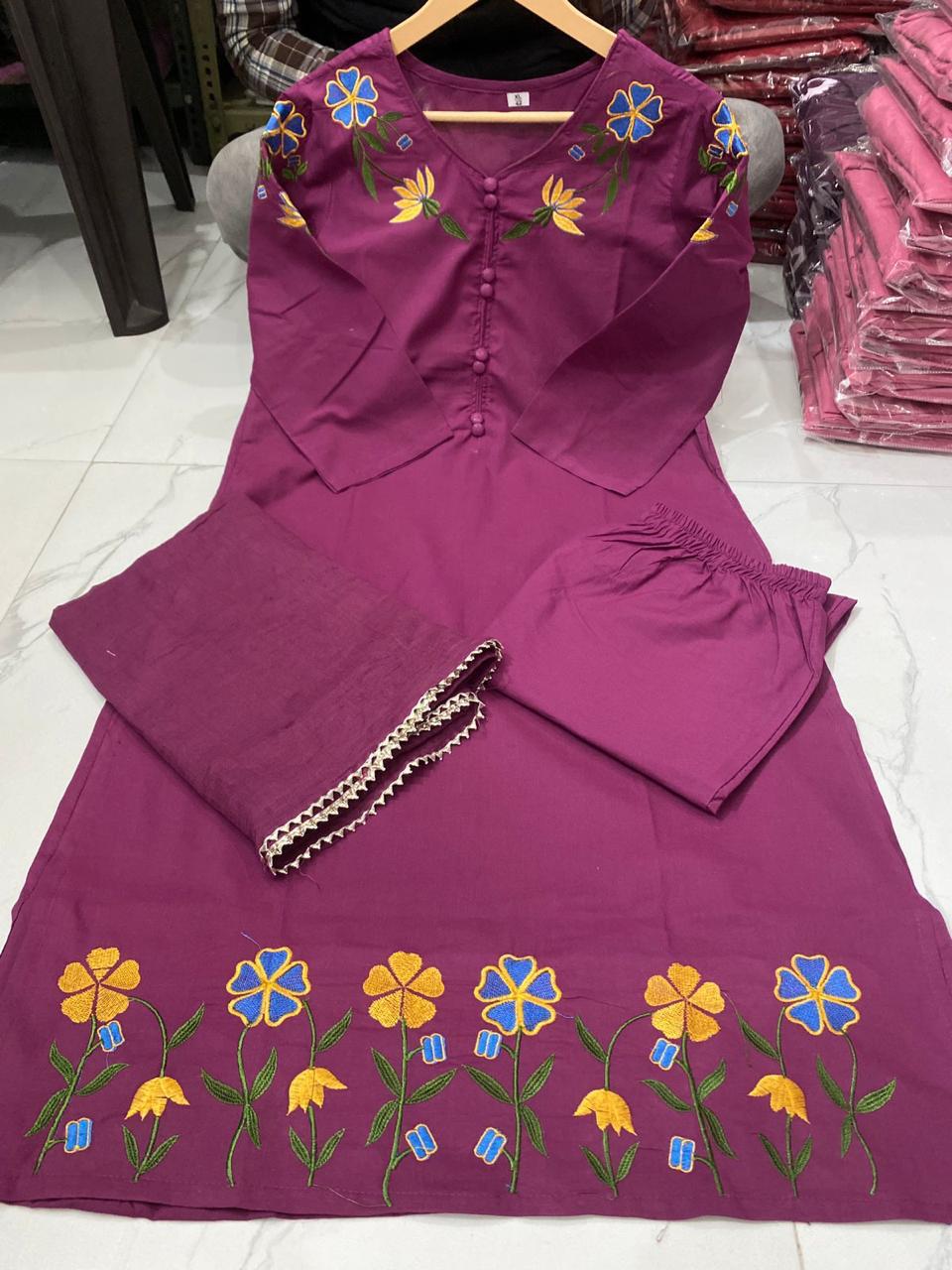 BLOOMING ELEGANCE – EMBROIDERED KURTI SET