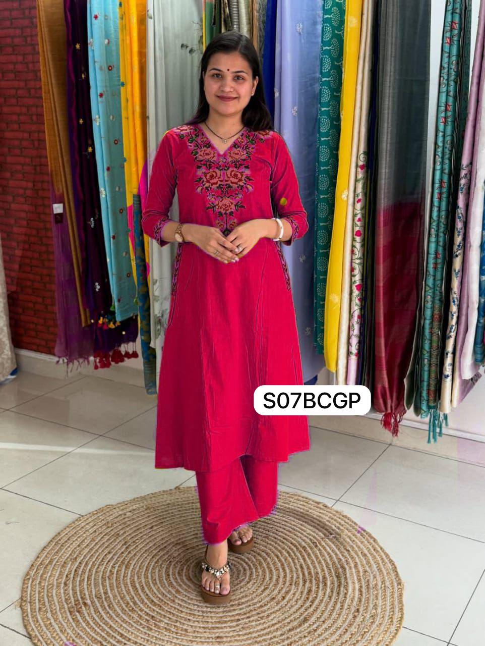 Floral Elegance in Vibrant Hues – Cotton Embroidered Coordinate Set