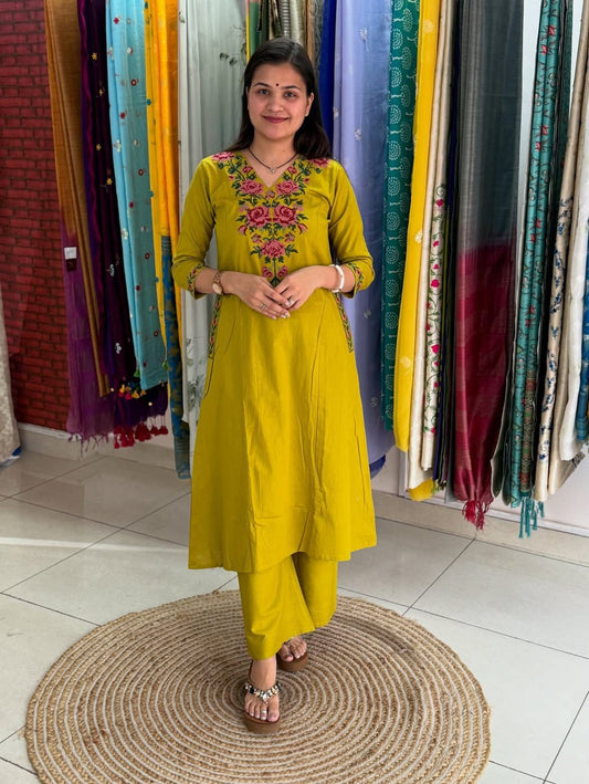 Floral Elegance in Vibrant Hues – Cotton Embroidered Coordinate Set