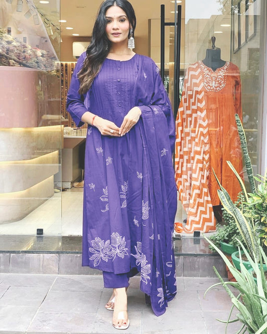 Pure Cotton Discharge Print Kurti Set