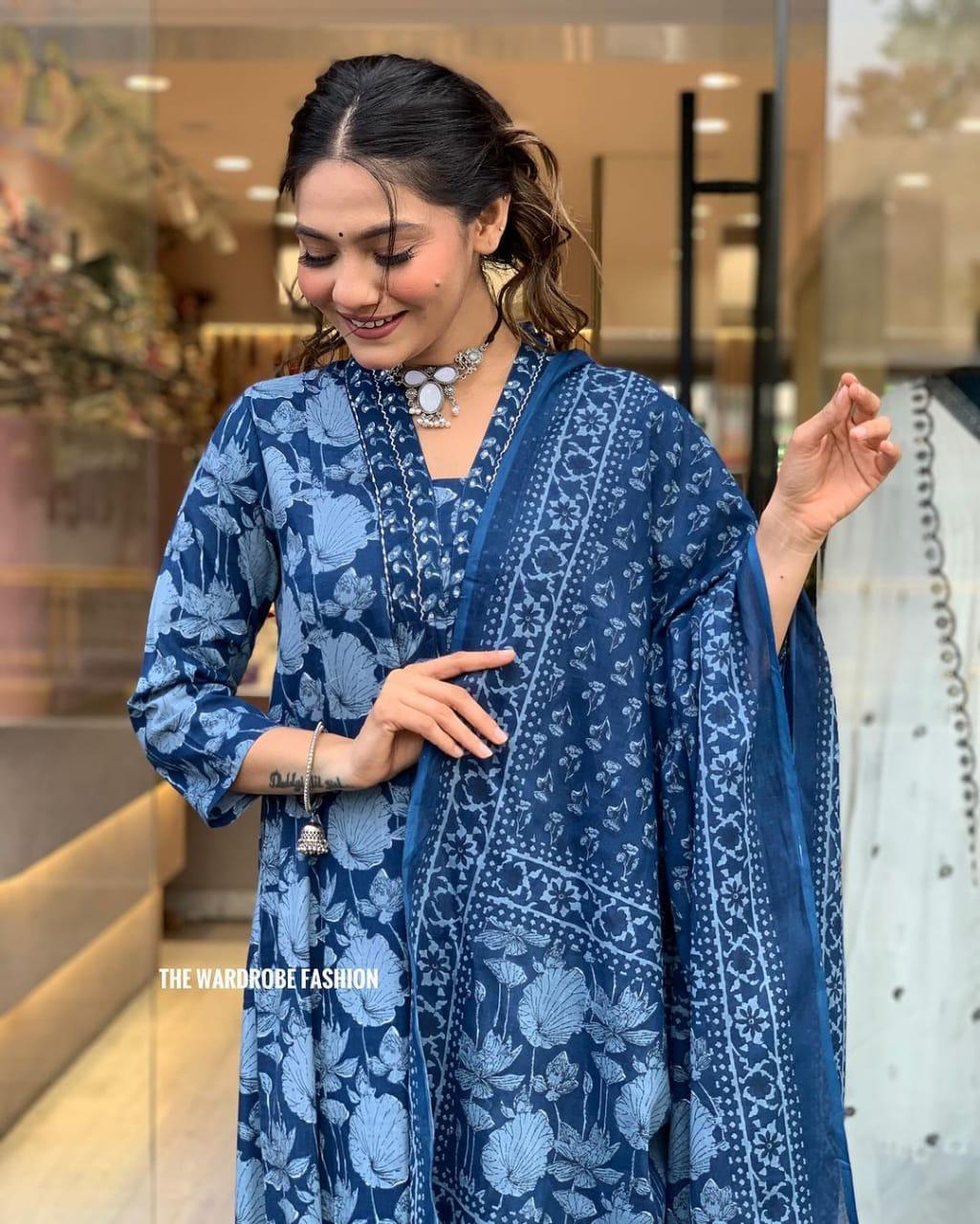 Elegant Indigo Charm - Handcrafted Block Print Kurti Set