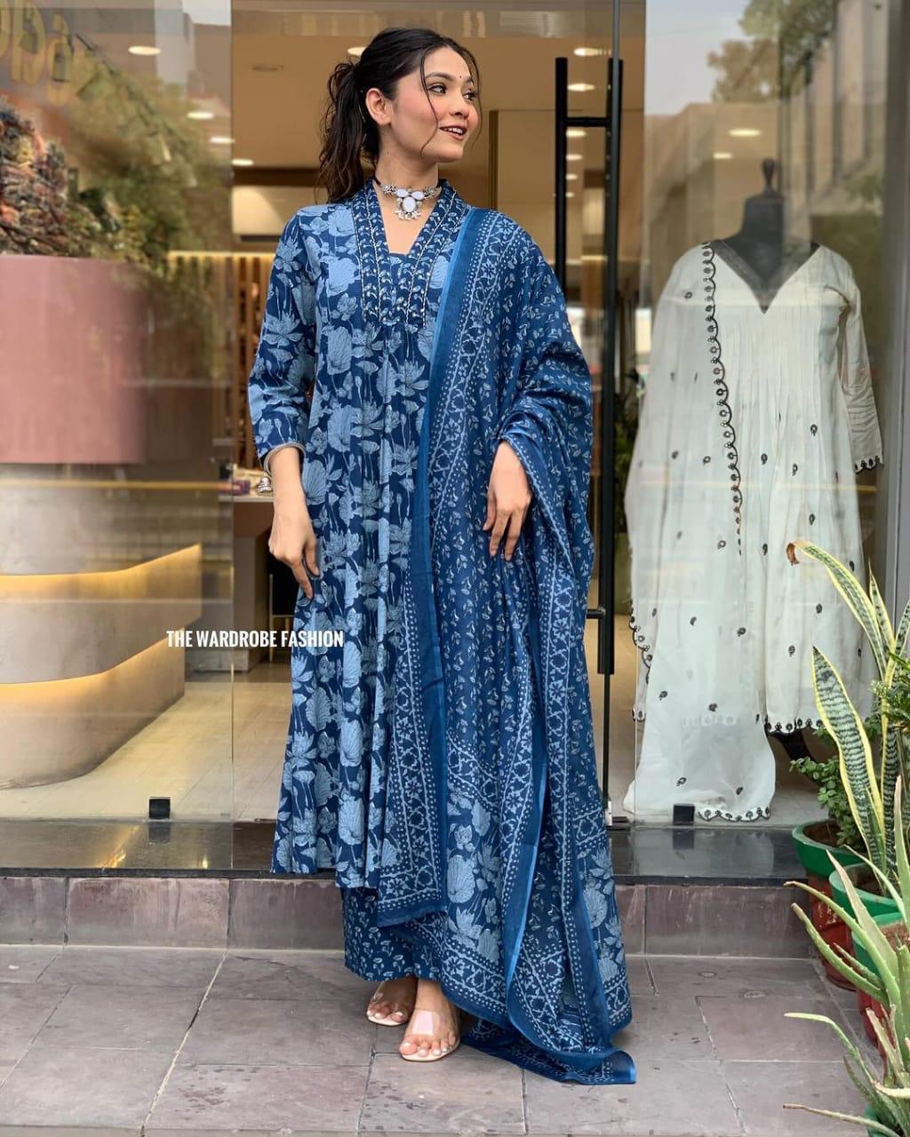 Elegant Indigo Charm - Handcrafted Block Print Kurti Set
