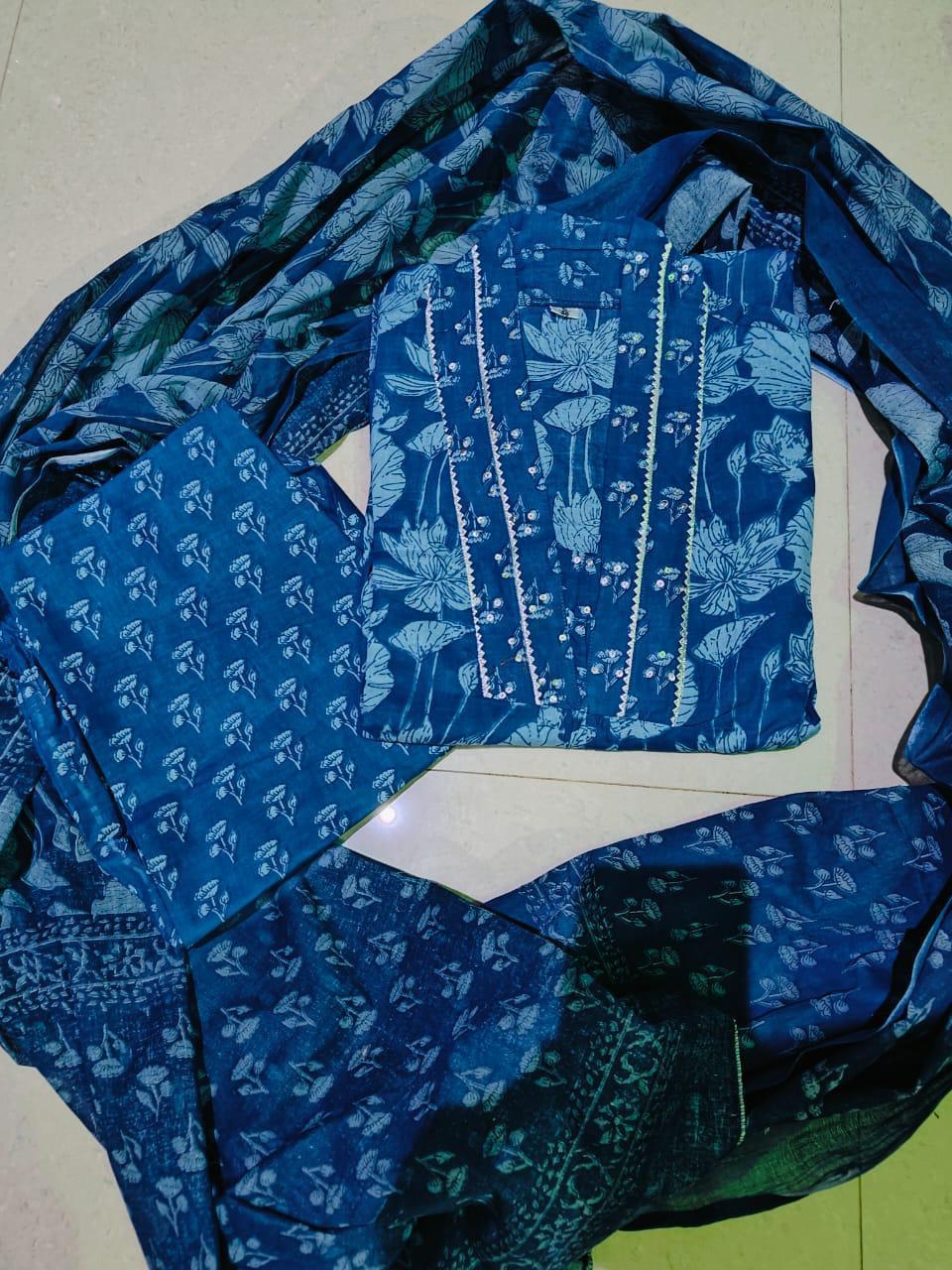 Elegant Indigo Charm - Handcrafted Block Print Kurti Set