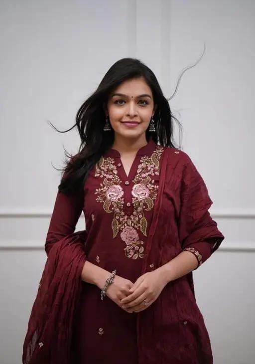 Elegance in Every Thread – Maroon Embroidered Kurti Set
