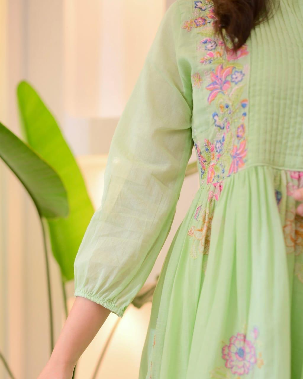 Pastel Bloom – Elegant Floral Kurti Set for Effortless Grace