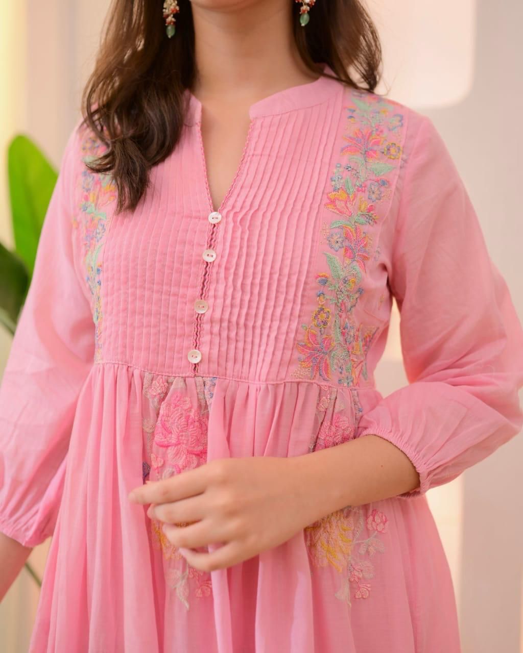 Pastel Bloom – Elegant Floral Kurti Set for Effortless Grace