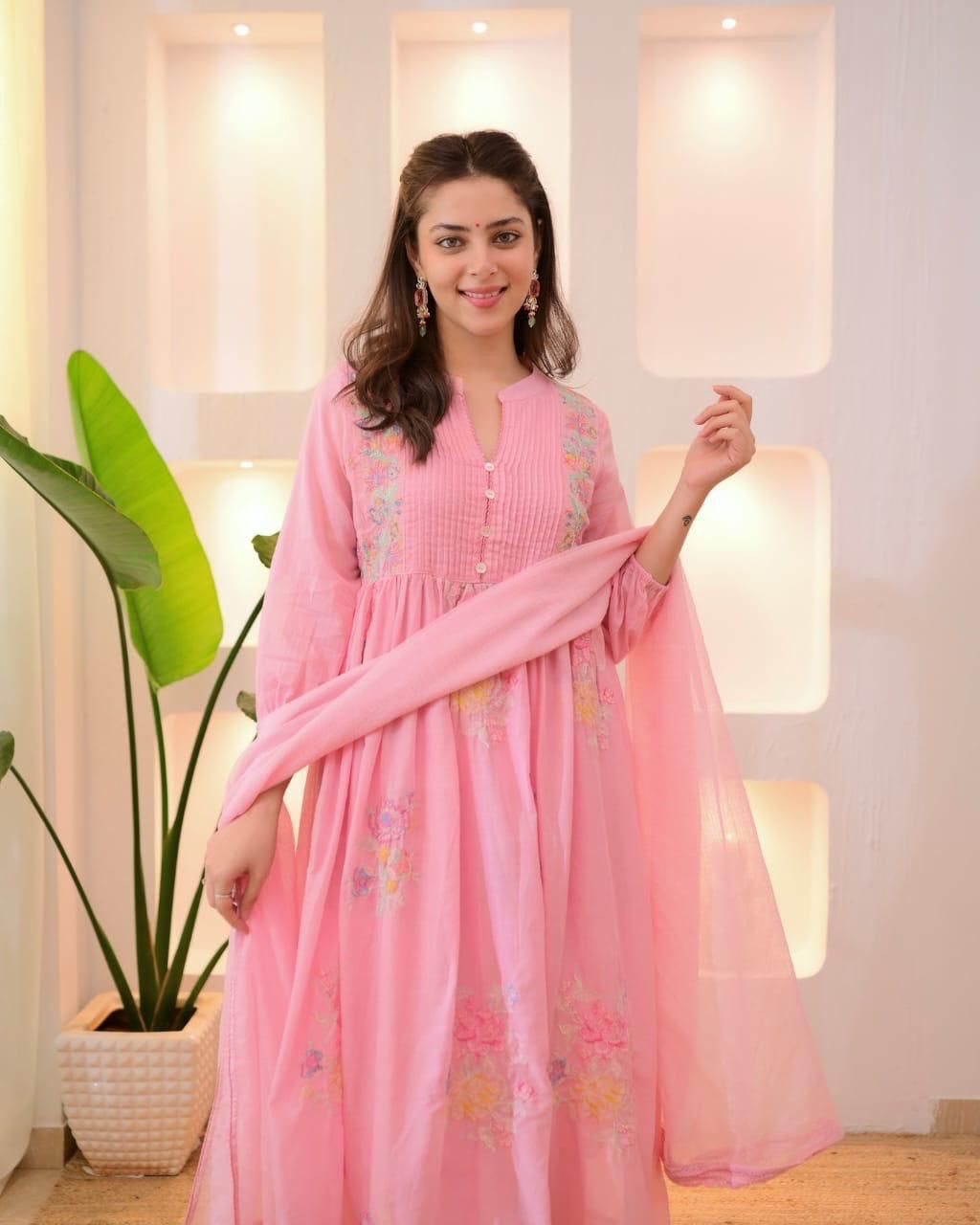Pastel Bloom – Elegant Floral Kurti Set for Effortless Grace