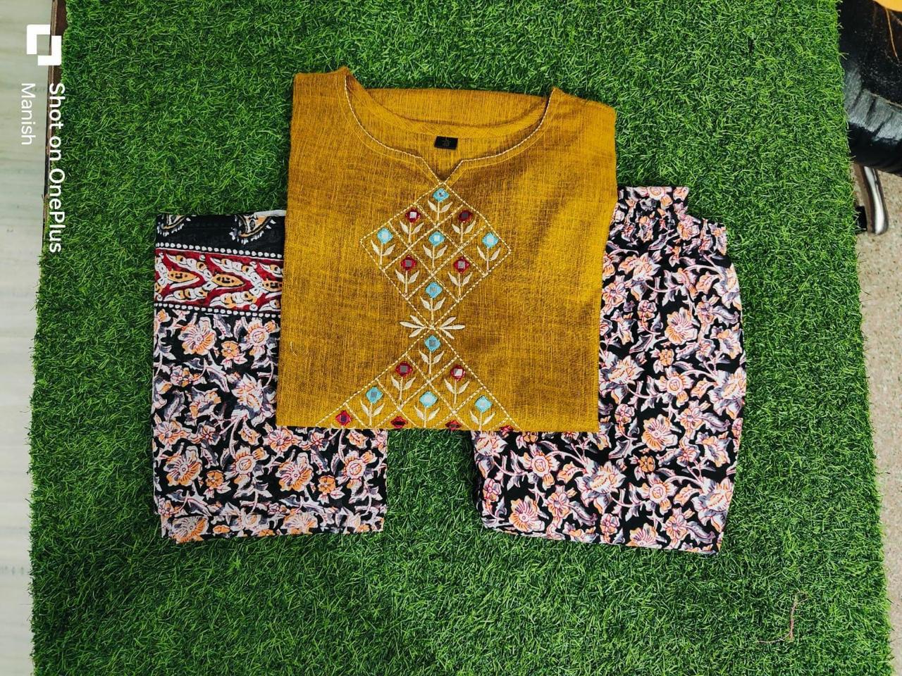 South Handloom Cotton Kurta Set – Kalamkari Dupatta Edition