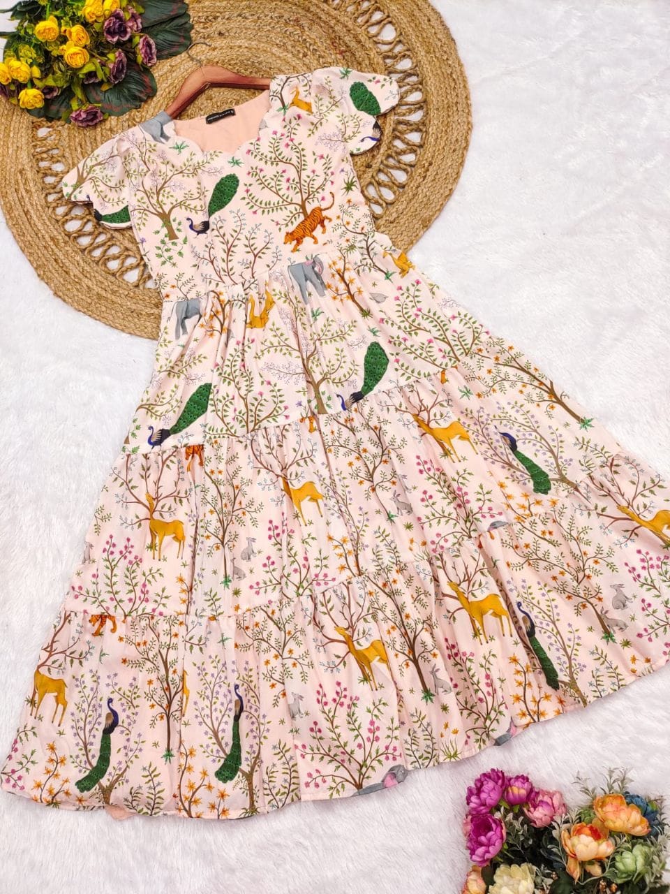 JUNGLE CHIC – Summer-Ready 3-Tier Flare Maxi Dress