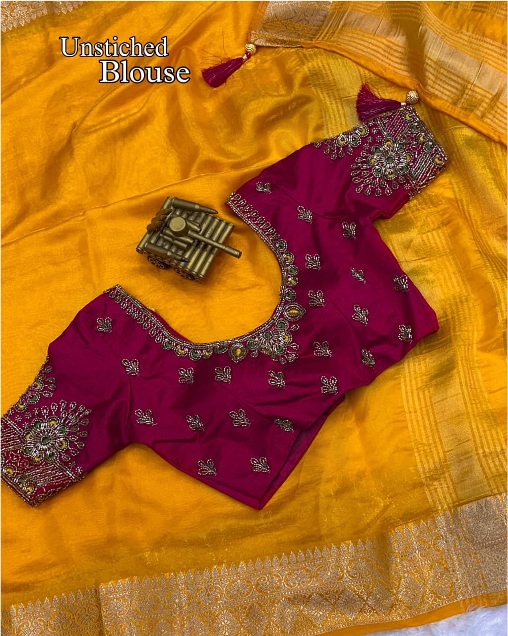 Handwork Blouse with Fandy Satin Saree