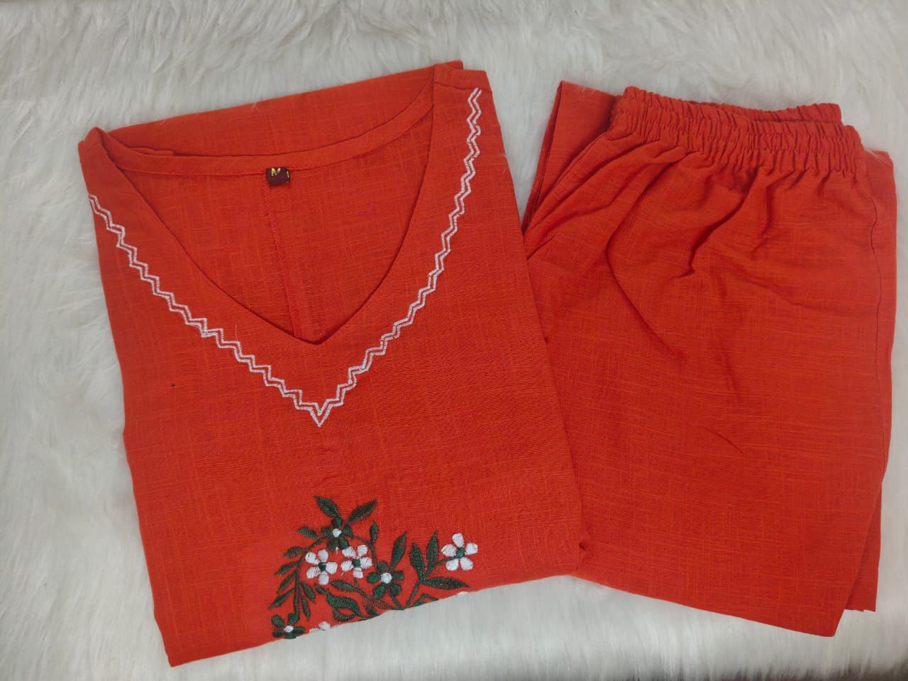 Sleeveless Cotton Embroidery Kurti Set- Colour Variants.