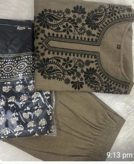 Khadi Silk Cream Elegance Kurti Set.