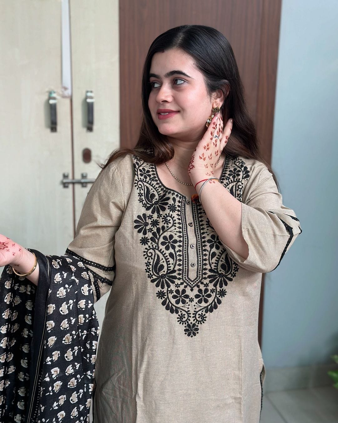 Khadi Silk Cream Elegance Kurti Set.