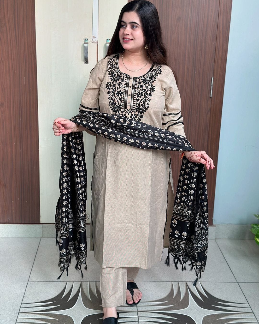 Khadi Silk Cream Elegance Kurti Set.