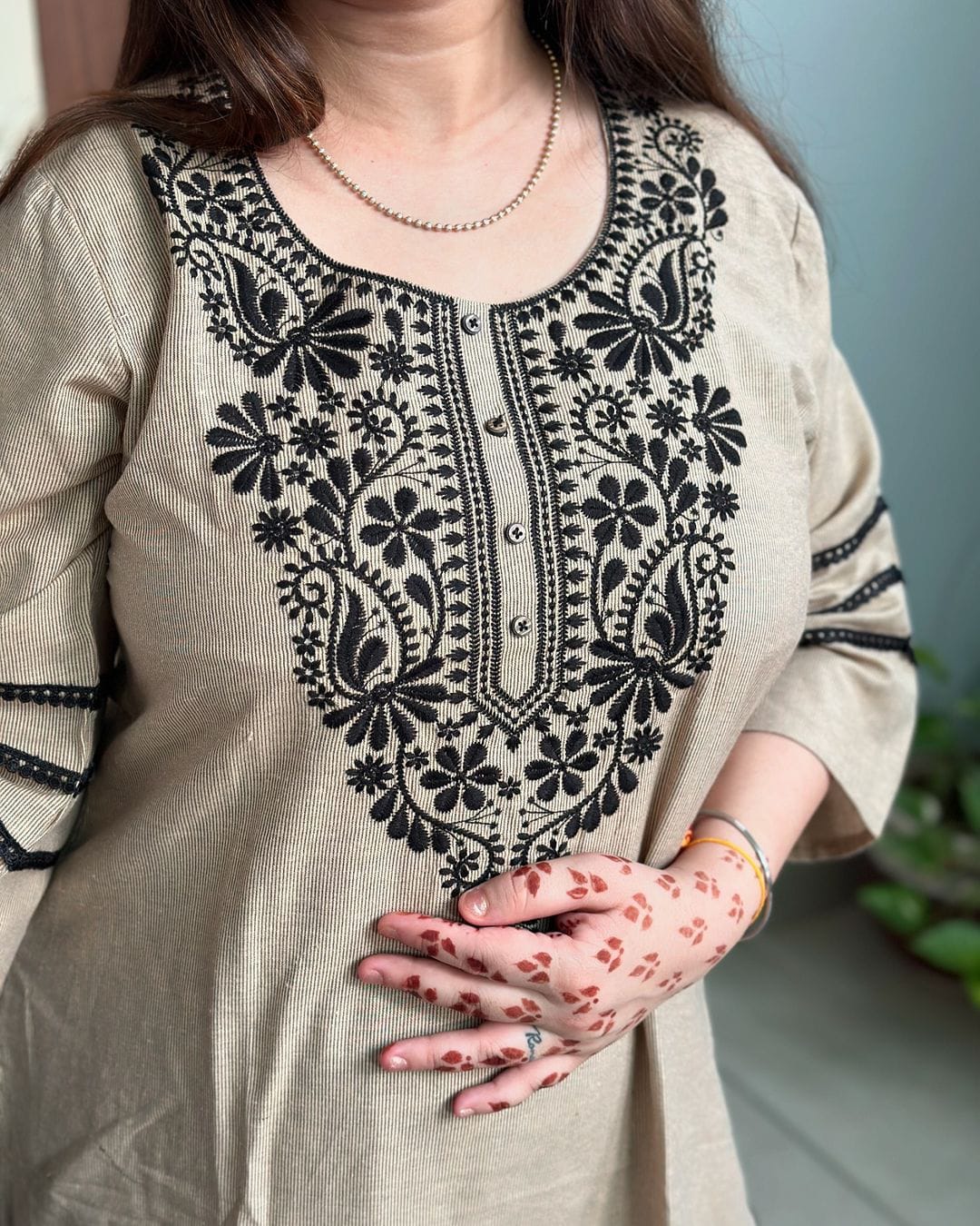 Khadi Silk Cream Elegance Kurti Set.