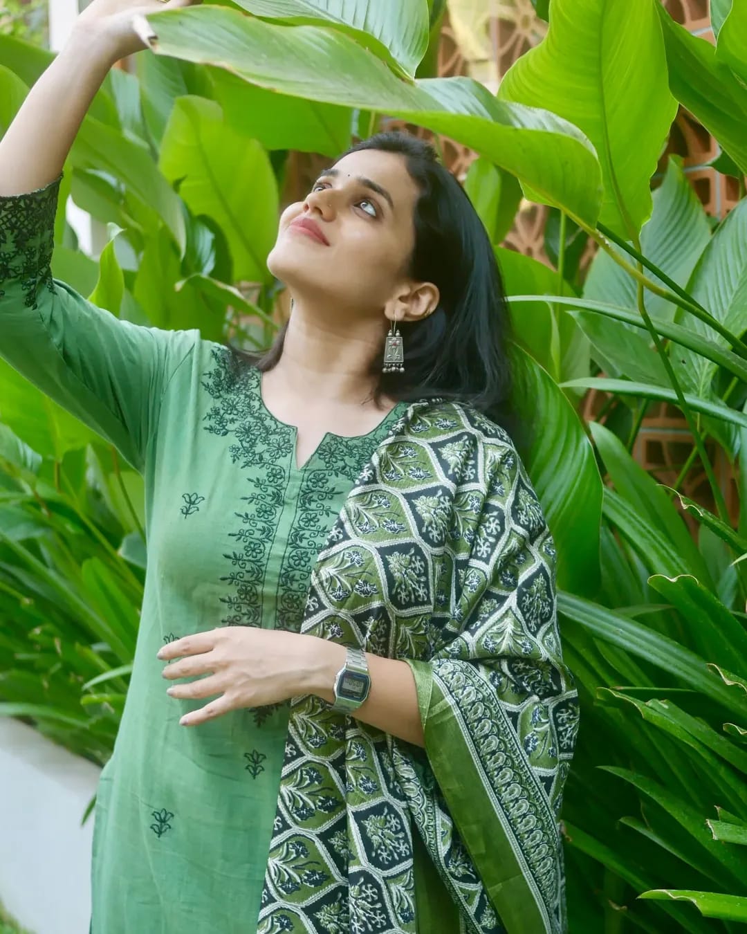 Embroidered Cotton Kurta Set with Khadi Silk Ajrakh Dupatta