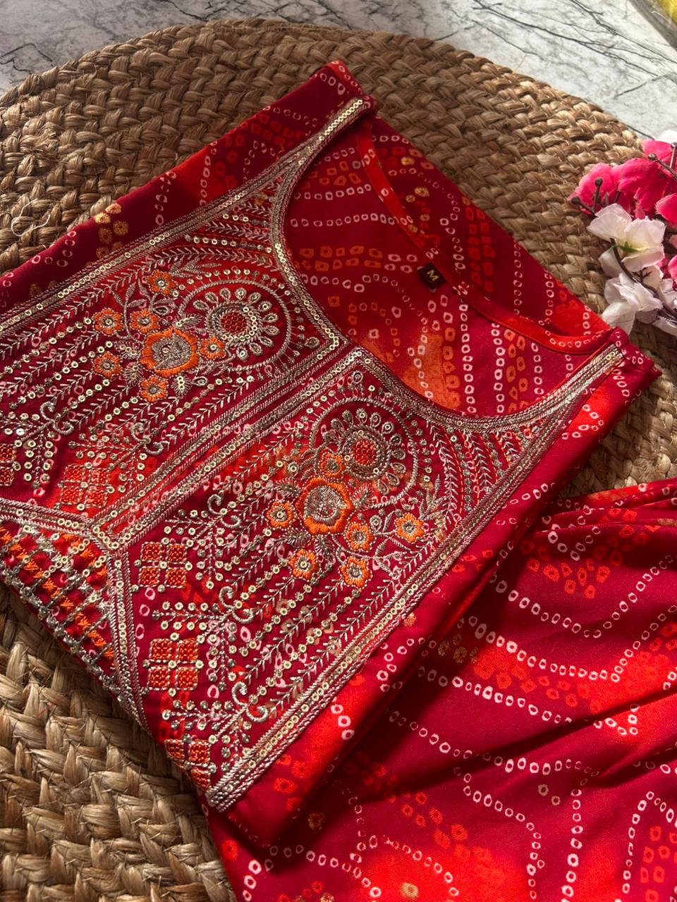Exquisite Handwork Kurti Set with Chiffon Dupatta