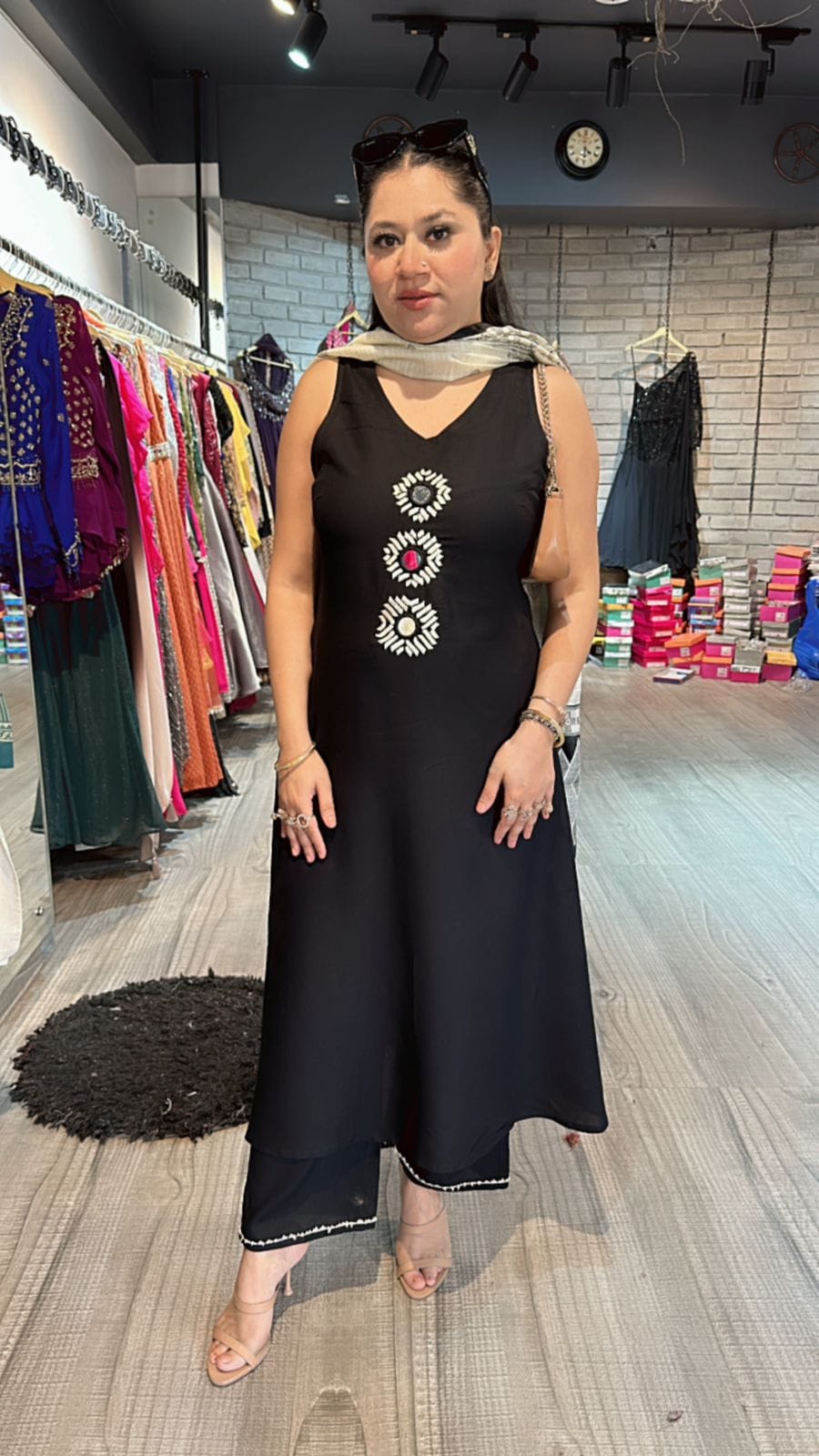 Embroidered V-Neck Kurti Set with Dupatta