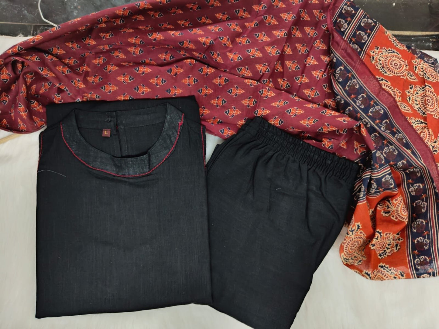 Graceful Black A-Line Kurti Set with Ethnic Dupatta