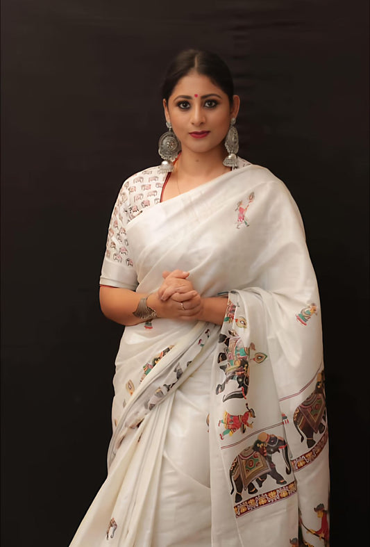 Regal Hand-Painted Motif Saree