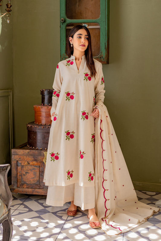 Soft Cream Printed Kurti Set with Matching Dupatta.