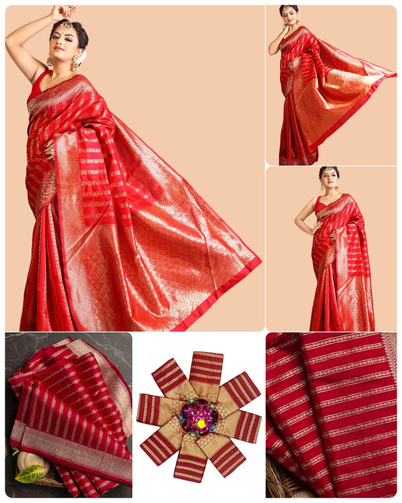 Rich Red Lichi Silk Saree with Jacquard Weaving.
