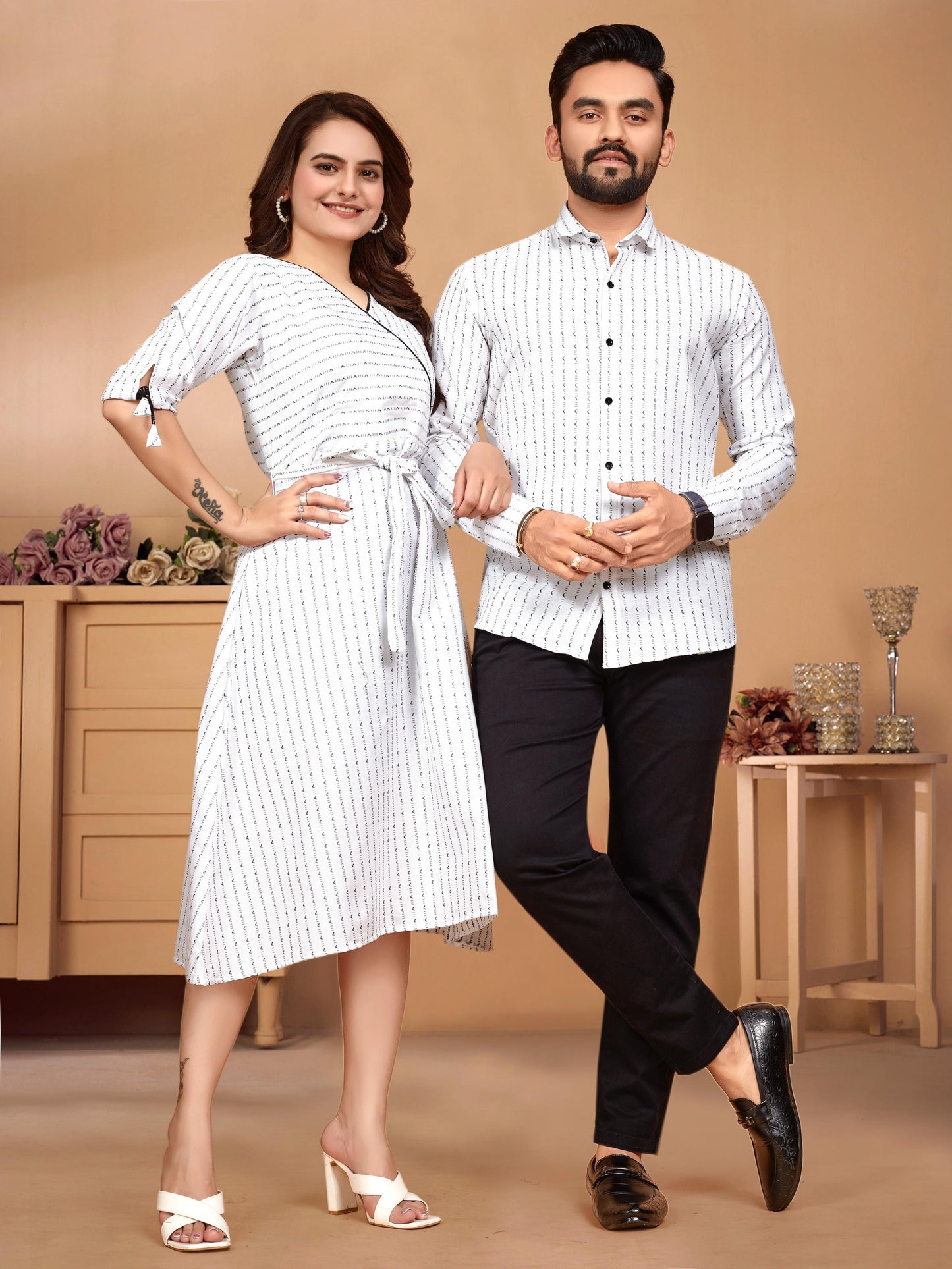 Pure Cotton Couple Combo Set - White & Black Variants.