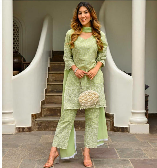 Elegant Green Chikankari Kurta Set.