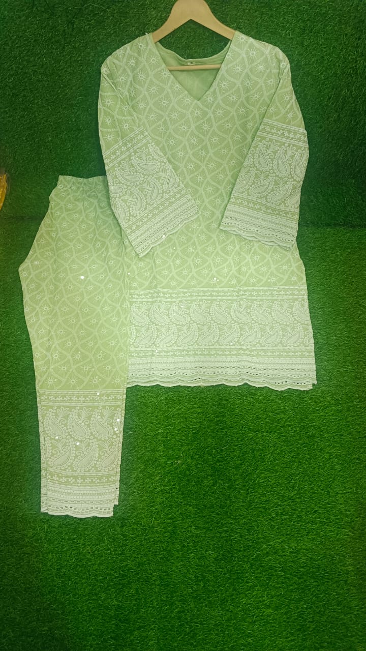 Elegant Green Chikankari Kurta Set.