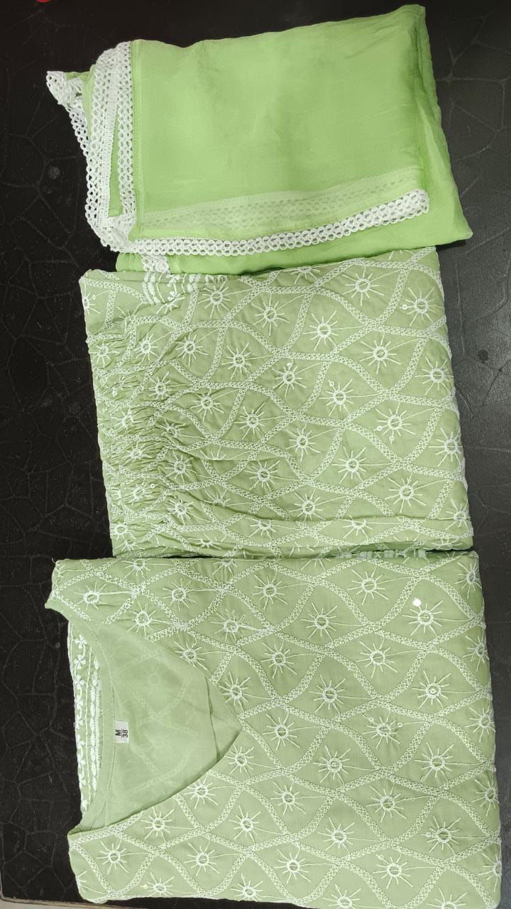 Elegant Green Chikankari Kurta Set.