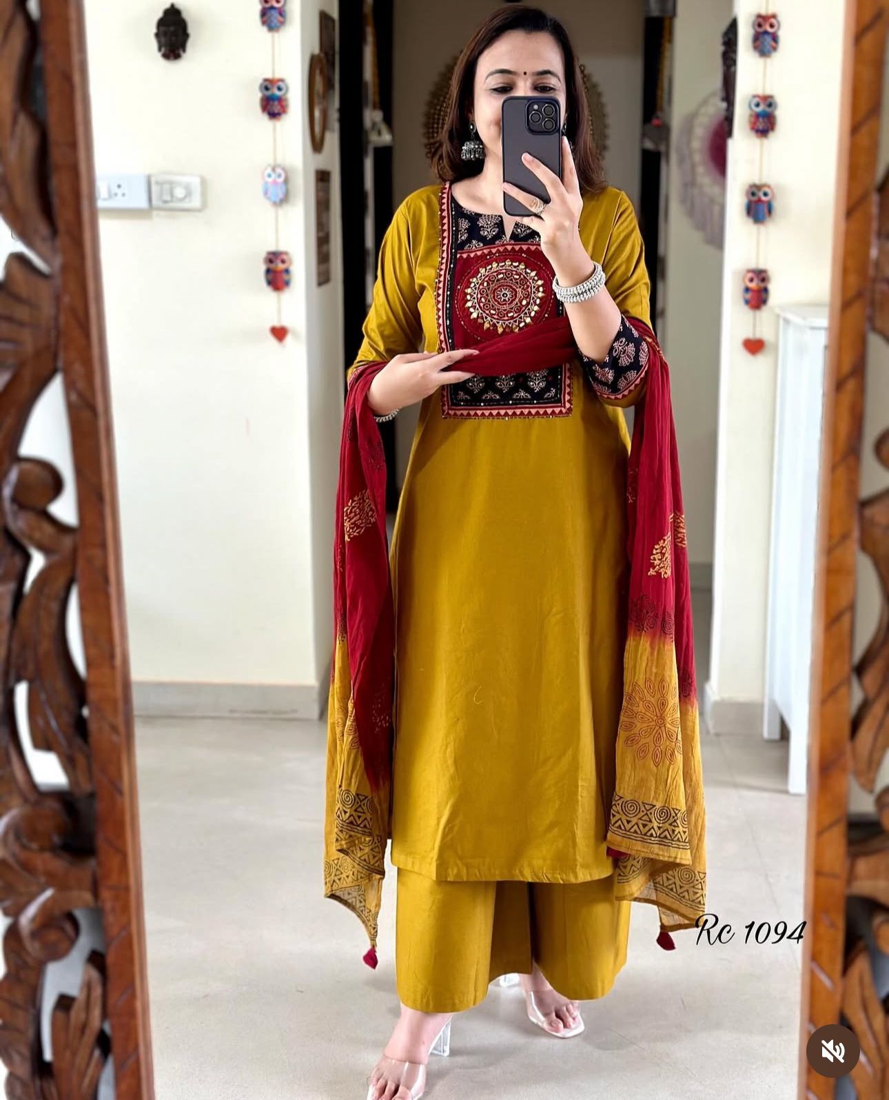 Mustard Yellow Cotton Kurti Set.