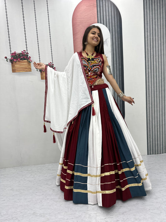 Navratri Special Pure Cotton Multi-Colour Lehenga Choli with Gamathi &amp; Real Mirror Work