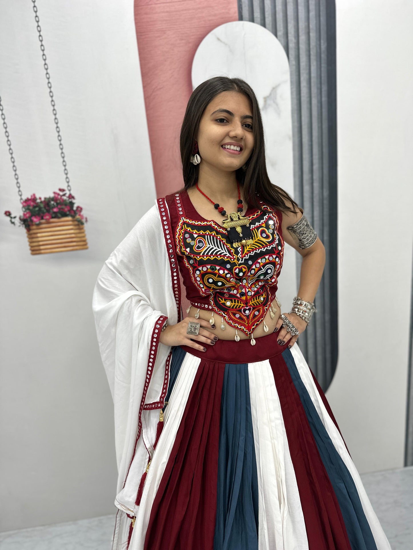 Navratri Special Pure Cotton Multi-Colour Lehenga Choli with Gamathi &amp; Real Mirror Work