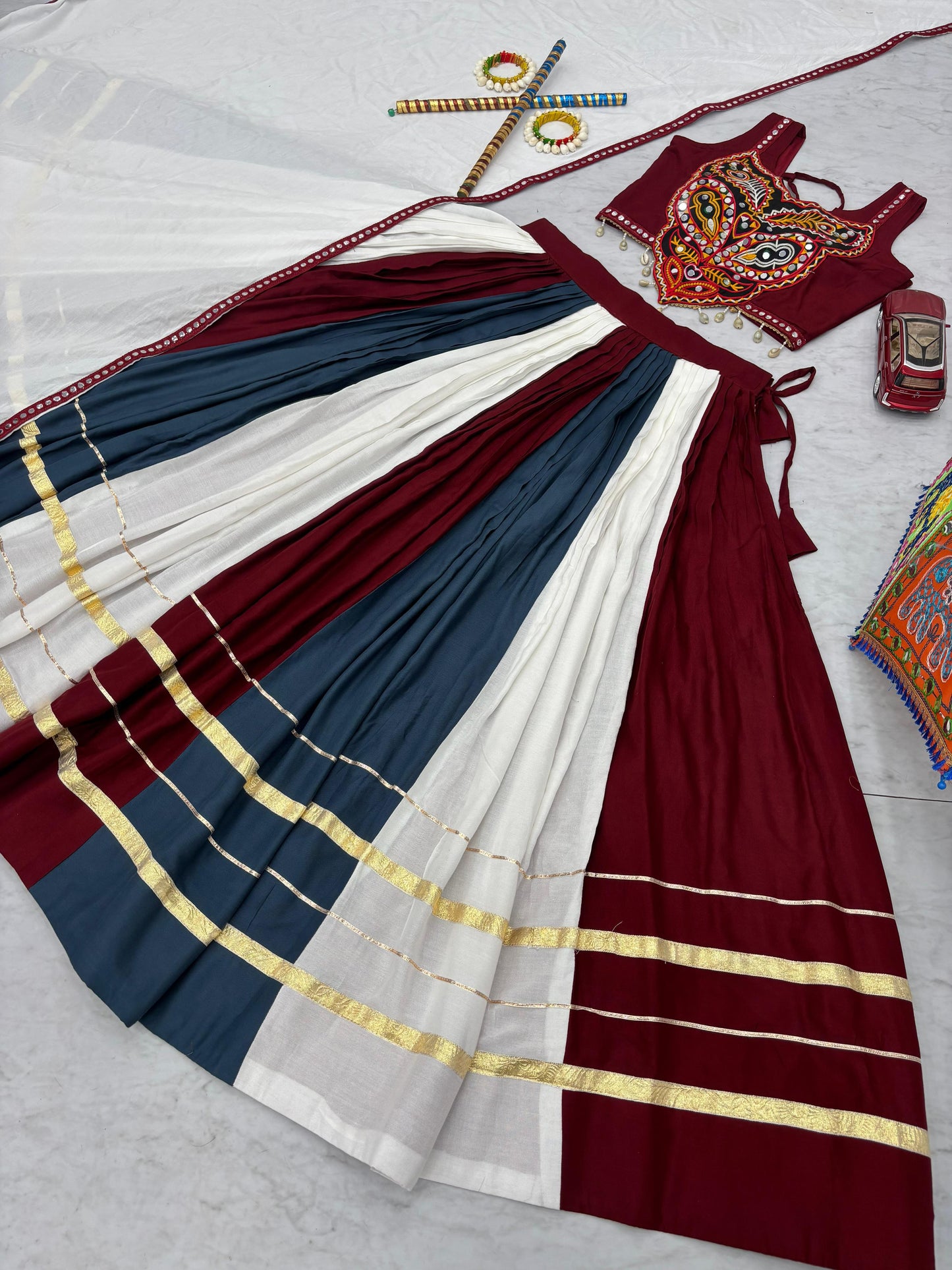 Navratri Special Pure Cotton Multi-Colour Lehenga Choli with Gamathi &amp; Real Mirror Work