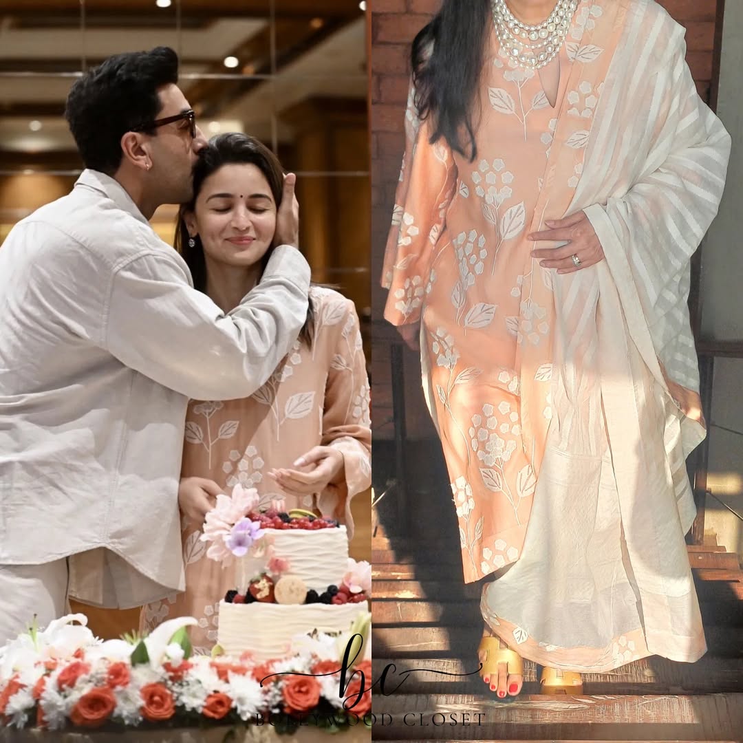 Celebrity-Inspired Peach Mul Chanderi Kurta Set