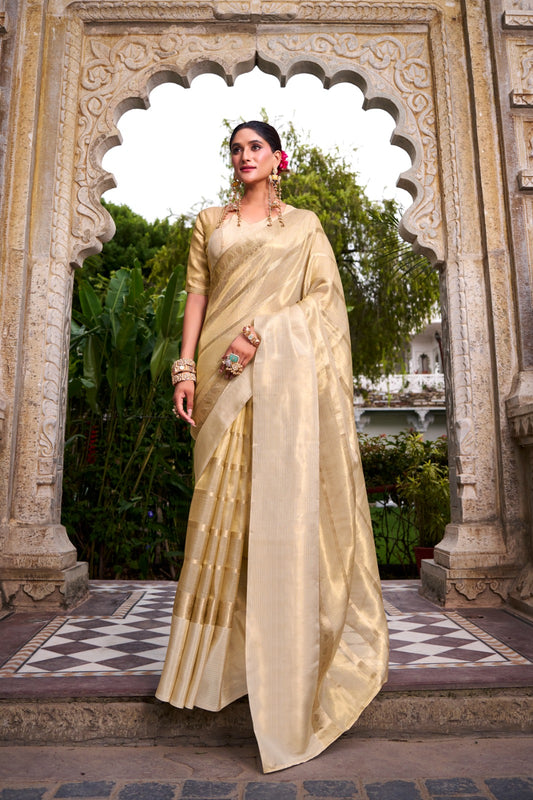 Regal Gold Tissue Saree with Zari Weaving Work.