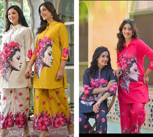 Digital Printed Art Work Muslin Silk Co-Ord Set