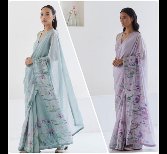 Grace in Bloom- Pure Linen Saree