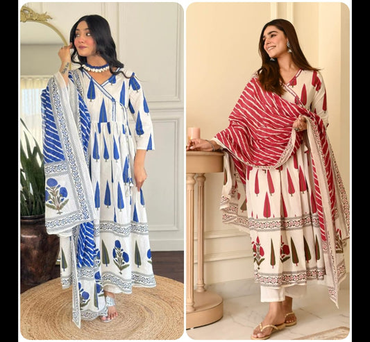 Kurti Set with Embroidered Yoke & Lace-Trimmed Dupatta.