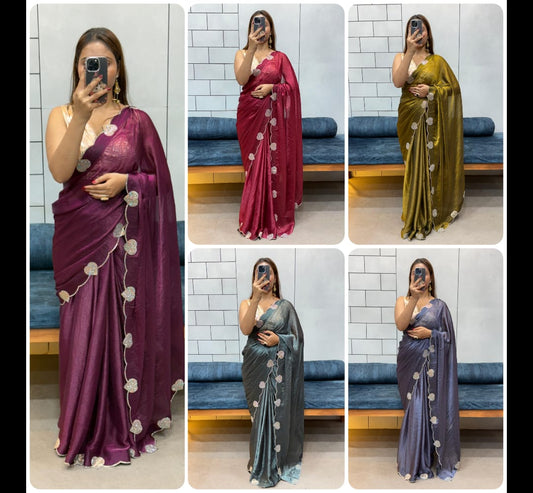 Celebrity Style Loving Heart Diamond Cut Work Saree