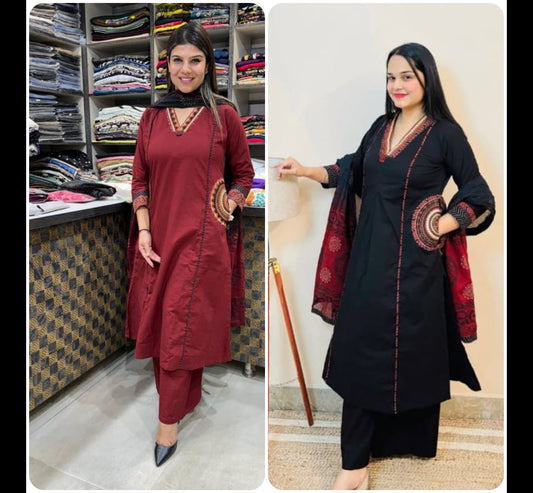 PREMIUM PURE COTTON HEAVY EMBROIDERED SUIT SET.