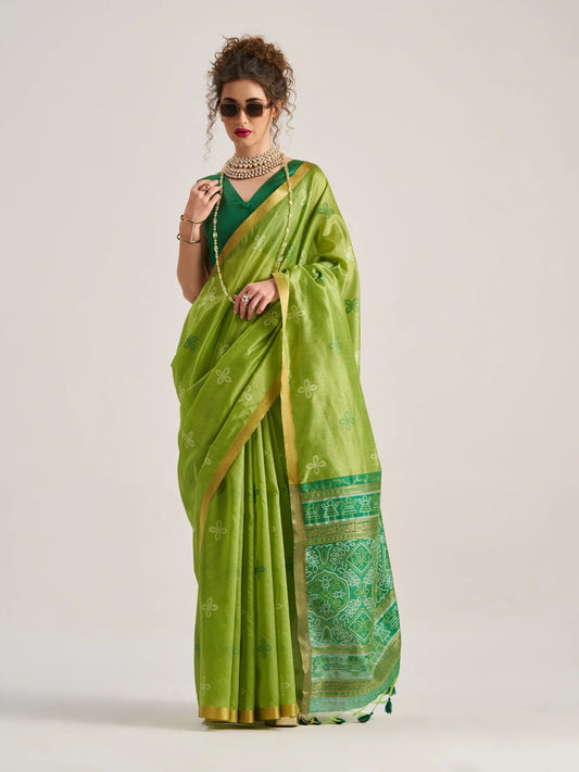 Art work Bandhej Saree with Patola Weaving.